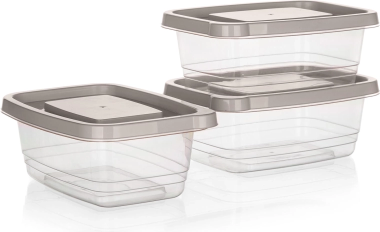 Juego de recipientes rectangulares para alimentos 1,13 l – 3 uds., transparentes con tapa Latte