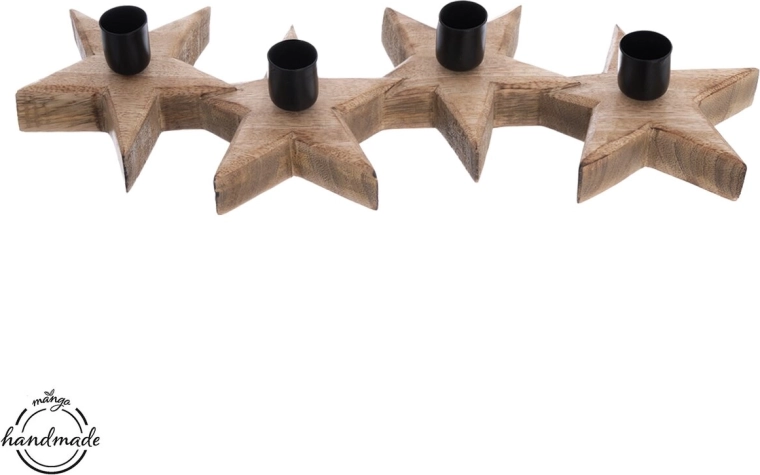 Candelabro madera/metal MANGO estrellas
