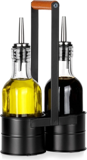 Juego de botellas de vidrio para aceite y vinagre en soporte 2×150 ml