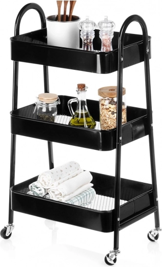 Estantería metálica con ruedas, 3 niveles, negra 44 × 31,5 × 78,5 cm