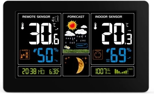 Meteoestación Solight con LCD en color extra grande, temperatura, humedad y presión, negra