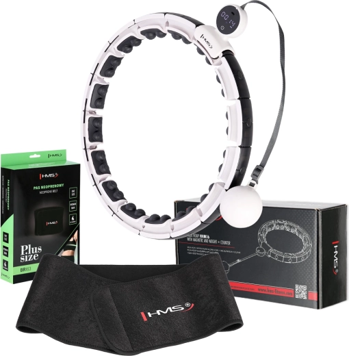 Set de hula hoop magnético con contador y cinturón adelgazante HMS HHM16 + BR163 Plus Size, blanco