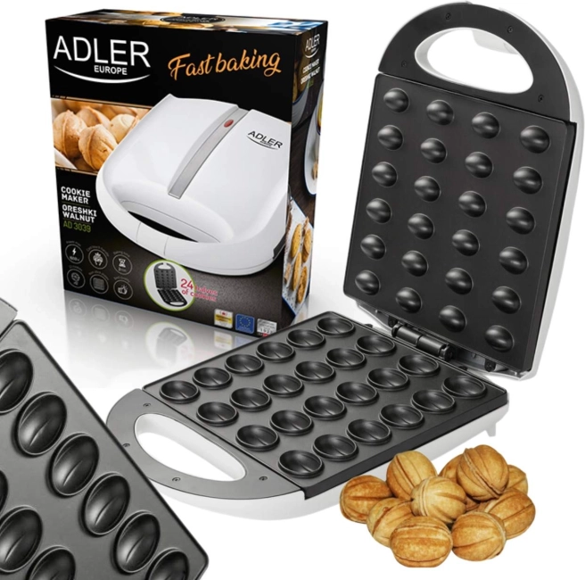 Adler AD 3039 Molde eléctrico para hornear galletas de frutos secos, 24 unidades, XL, 1600 W