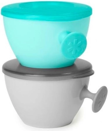 Skip Hop cuencos infantiles con tapa y asa Easy Grab, gris y turquesa, 240 ml, 2 uds