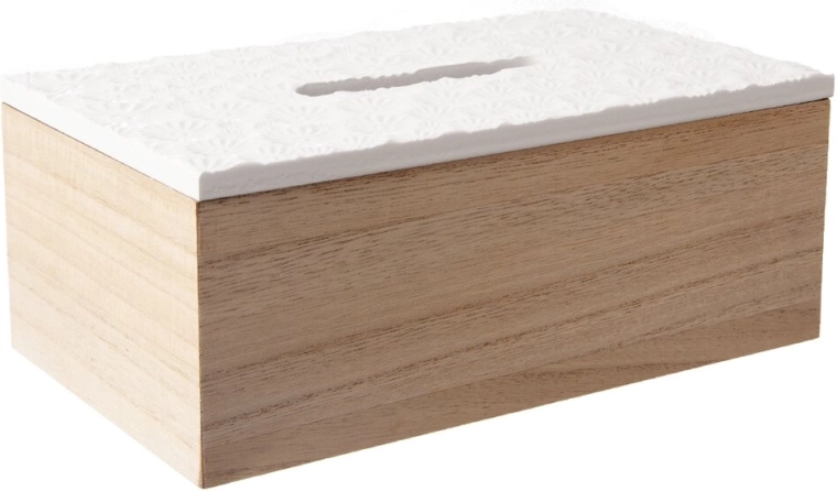 Caja de madera beige para pañuelos de papel 24 × 14 × 10 cm
