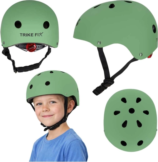 casco infantil de ciclismo con LED TRIKE FIX, talla S 48–54 cm, verde oscuro