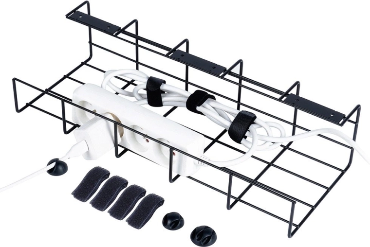 Organizador metálico de cables bajo mesa, negro