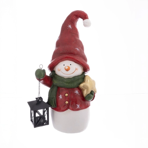 Farol decorativo de muñeco de nieve de polirresina