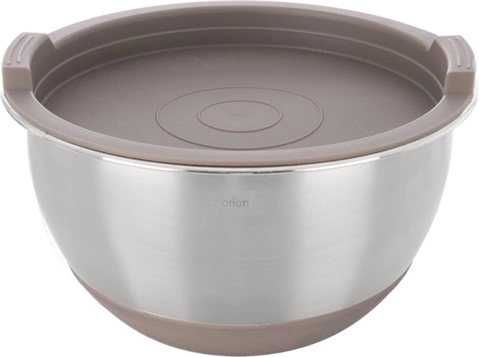 Cuenco de acero inoxidable con tapa de plástico beige 15,7 cm - 1 unidad
