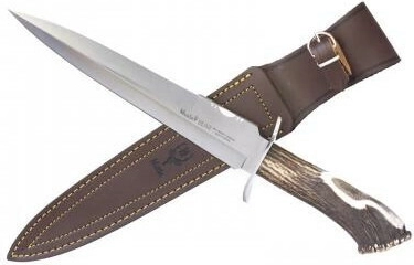 Muela Bear cuchillo de caza grande 24 cm, asta de ciervo, funda de cuero