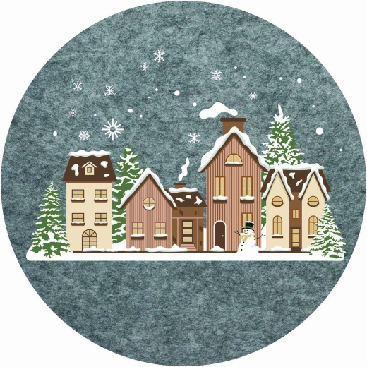Mantelito navideño de fieltro con casitas nevadas de 30 cm