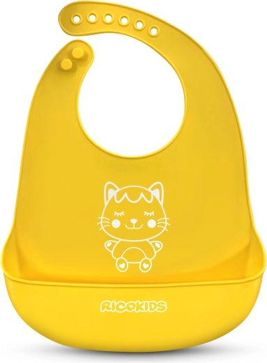 Babero de silicona con bolsillo Ricokids amarillo