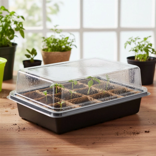 Bandeja de germinación con cubierta transparente