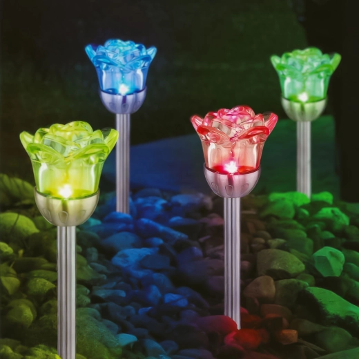 Luz solar de jardín con estaca en forma de rosa y LED RGB
