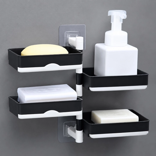 Jabonera de pared giratoria de cuatro niveles con desagüe