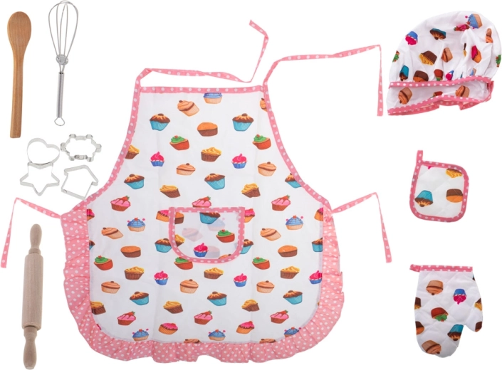 Set de cocina infantil con gorro, delantal y utensilios