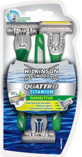 Wilkinson Sword Quattro Titanium Sensitive cabezales de afeitado 3 uds