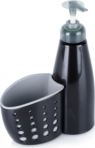 Dosificador de detergente con compartimento para esponja, negro, 370 ml