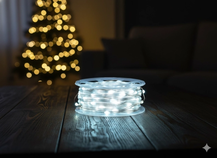 Guirnalda de micro LED en bobina, 1000 diodos, blanco frío, longitud 3 + 100 m