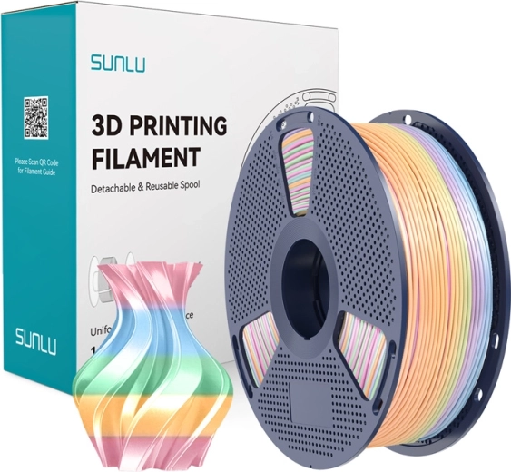 Filamento Sunlu PLA+ silk arcoíris 04 1,75 mm 1 kg