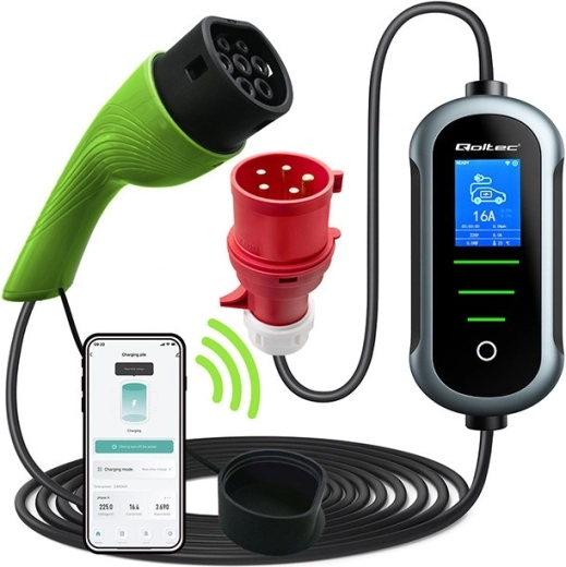 Cargador EV portátil Tipo 2 11 kW con Wi‑Fi, TUYA/SMART LIFE y LCD, 400 V, cable de 5 m