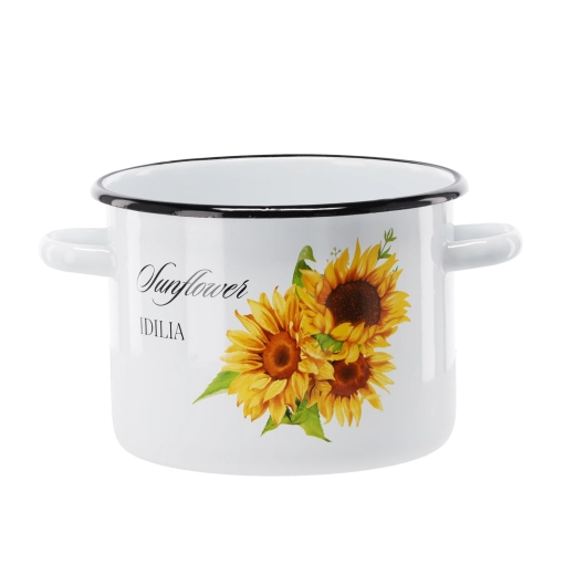 Olla esmaltada con girasol 3 l 18 cm blanca
