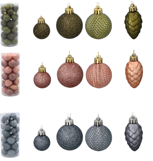Juego de adornos navideños de 31 piezas en oliva, cobre y grafito 3–4,5 cm