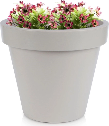 Maceta de plástico para exterior beige redonda 39 × 35 cm