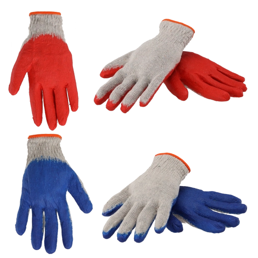 Guantes de trabajo de punto con recubrimiento de látex, rojos/azules – paquete de 10 pares