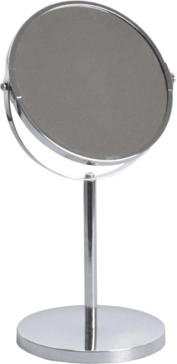 Espejo cosmético de doble cara alto con soporte, diámetro 17 cm, cromado