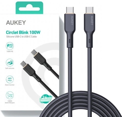 Cable AUKEY USB‑C de 1 m, de silicona, Power Delivery 100 W, 5 A, negro