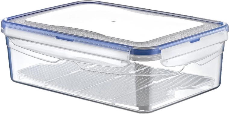 Caja de plástico para alimentos con tapa y sellado con rejilla de drenaje 2,6 l