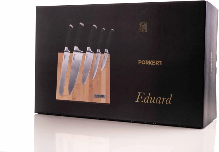 Juego de cuchillos de cocina EDUARD 5 uds con bloque magnético de bambú