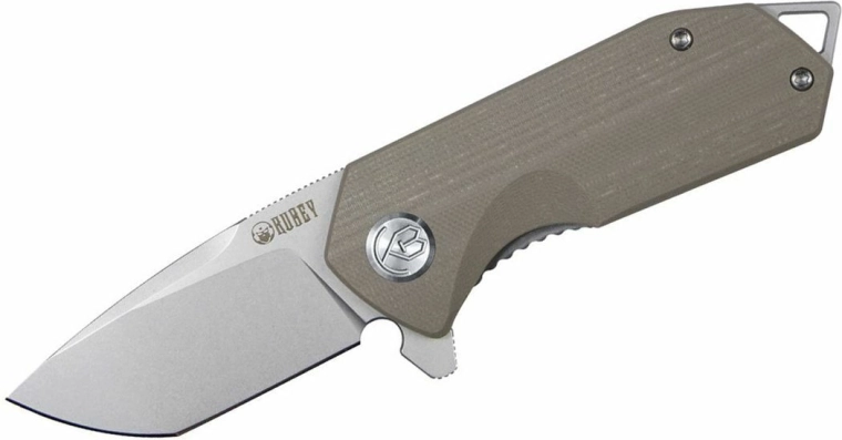Cuchillo de bolsillo Kubey Campe Nest 7 cm, marrón khaki, G10