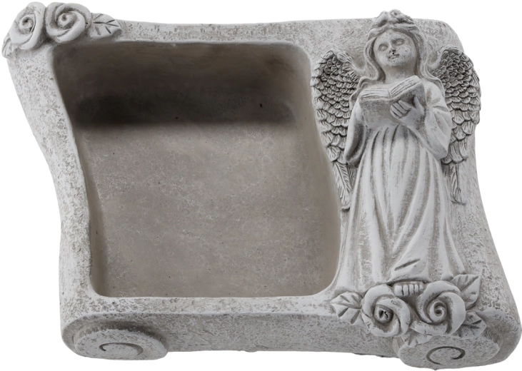 Tazonera floral de cemento con ángel – libro gris 25 × 18,5 × 9,5 cm