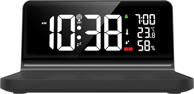 Pantalla LCD clara con hora y datos del entorno