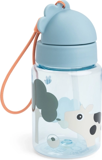 Done by Deer botella con pajita Tiny farm azul 280 ml