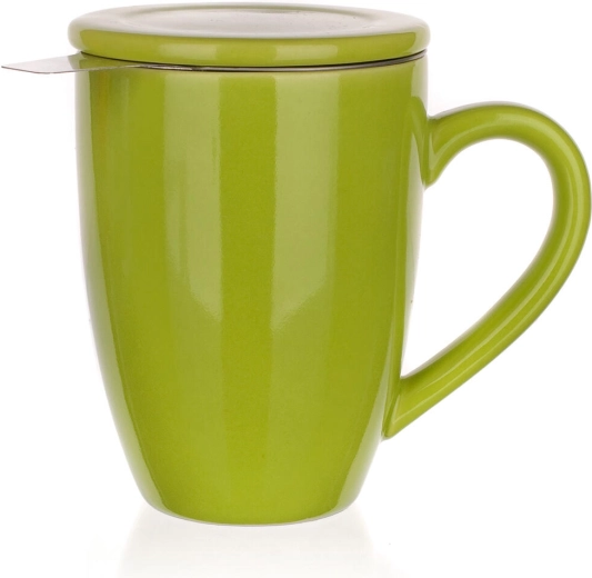 Taza de cerámica con tapa y filtro de acero inoxidable 350 ml BONNET, verde