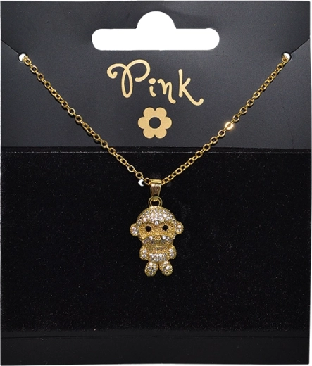 Cadena chapada en oro con colgante 3D de monito con cristales