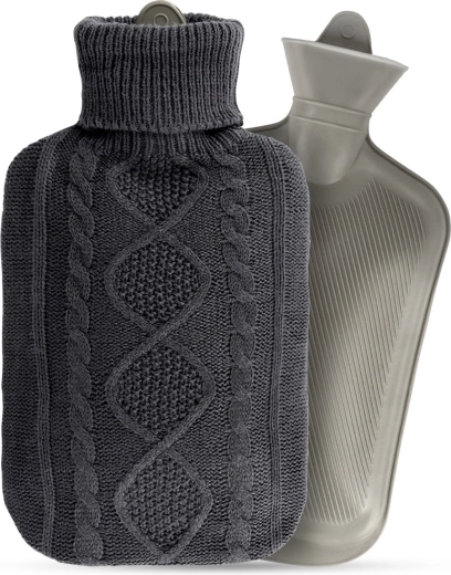 Bolsa de agua caliente con funda de punto gris 2 l