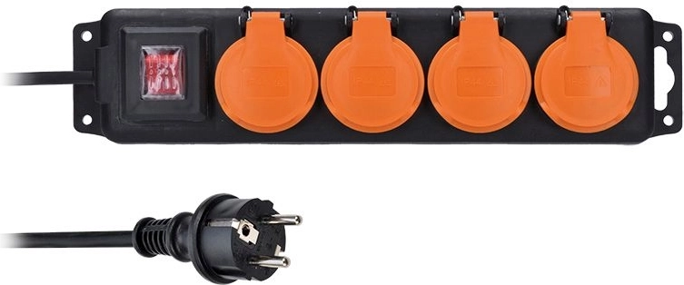 Regleta de extensión para exteriores Solight IP44 con interruptor, 4 tomas, 3 m