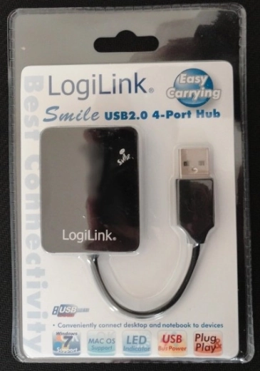 Hub USB 2.0 LogiLink Smile, 4 puertos, negro
