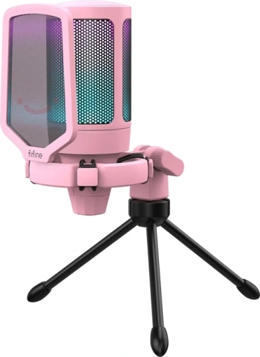 Micrófono de condensador USB para gaming Fifine A6V rosa