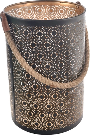 Portavelas DOT de metal y yute negro/dorado 30 cm