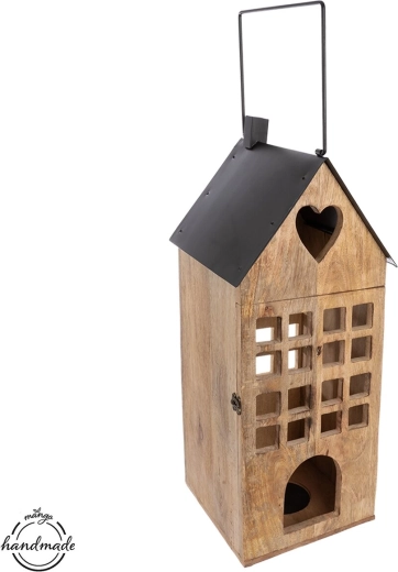 Farol MANGO con forma de casita de madera y metal 66 cm