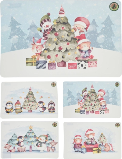 Mantel individual navideño de plástico 43,5 × 28,5 cm – mix de 4 decoraciones