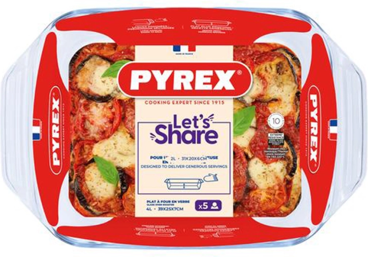 Fuente de horno de vidrio con asas Pyrex 39 × 25 cm, 4 l, borosilicato