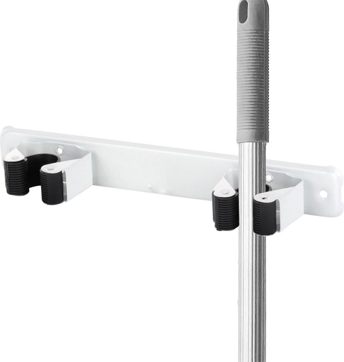 Soporte de pared doble para mopa, escoba y herramientas
