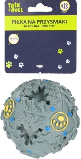 Pelota interactiva para perro con sonido y compartimento para premios 9 cm, gris