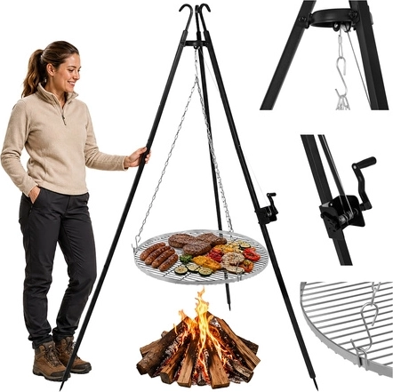 Trípode de barbacoa con parrilla de acero inoxidable de 70 cm Kaminer